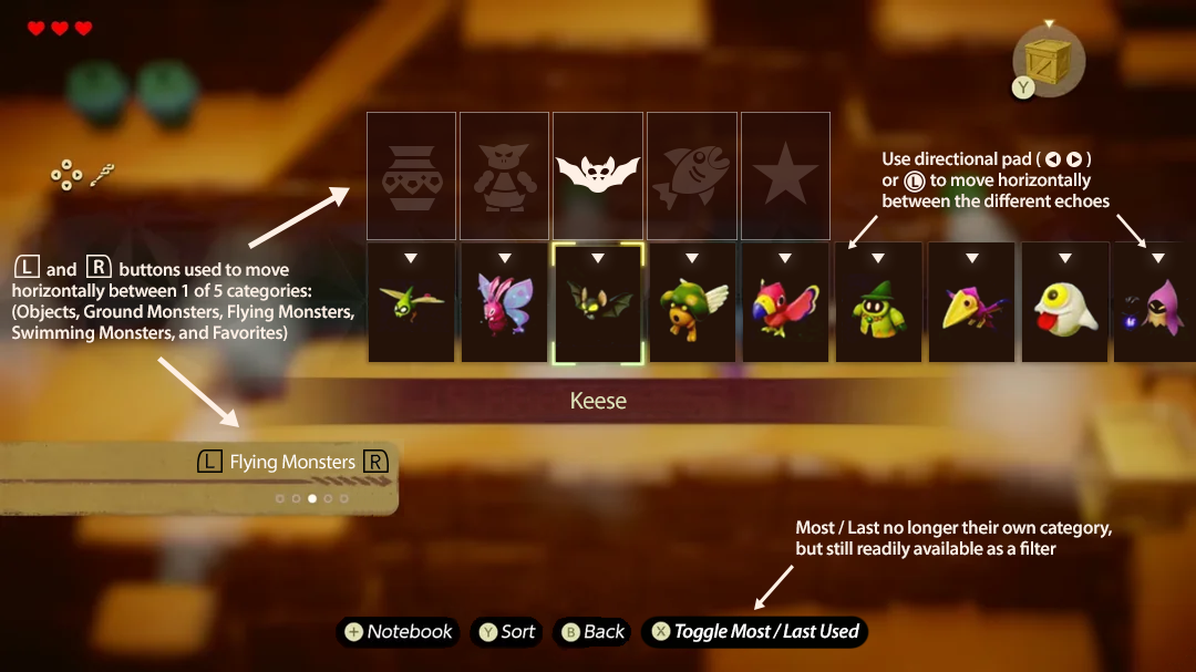 Flying Monsters sub-menu