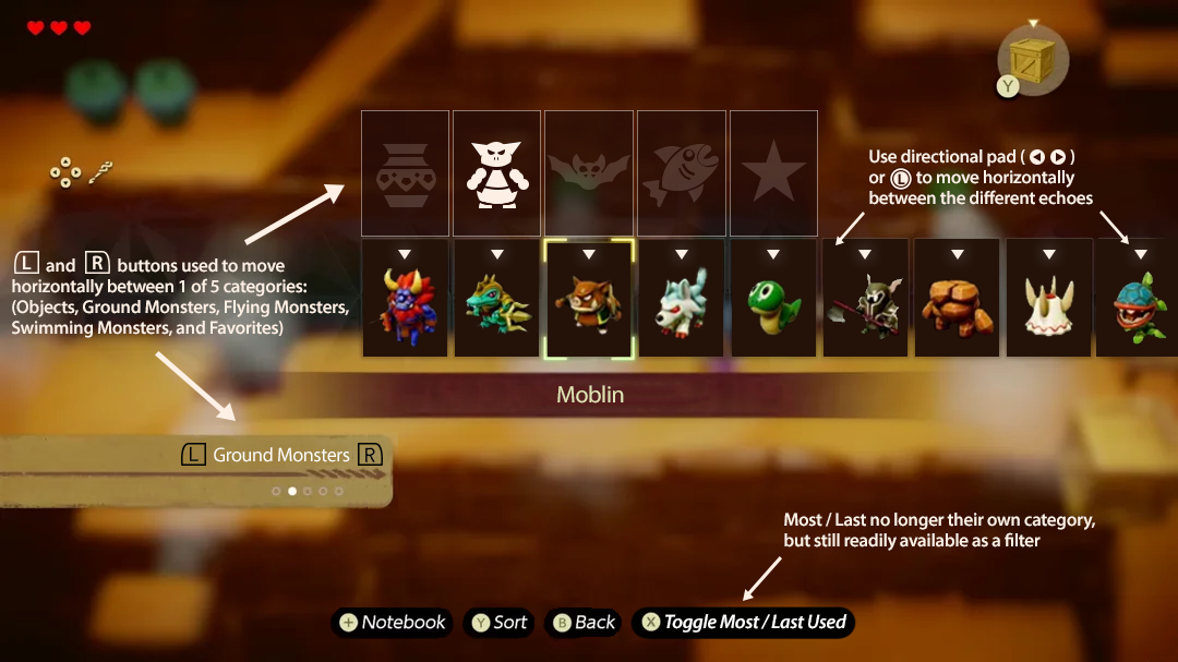 Ground Monsters sub-menu