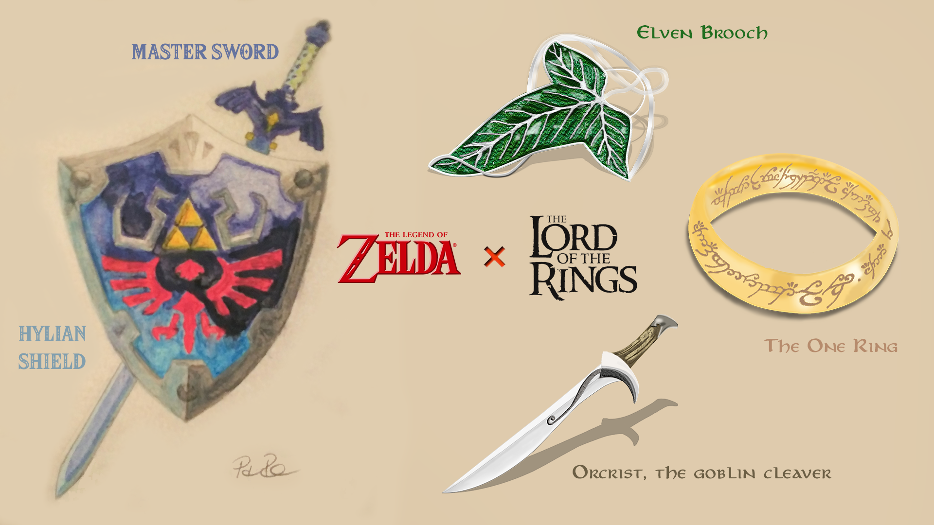 Illustrated shield and digital LoTR items
